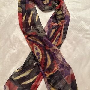 Elegant Abstract Green, Red and Purple Patterned Scarf